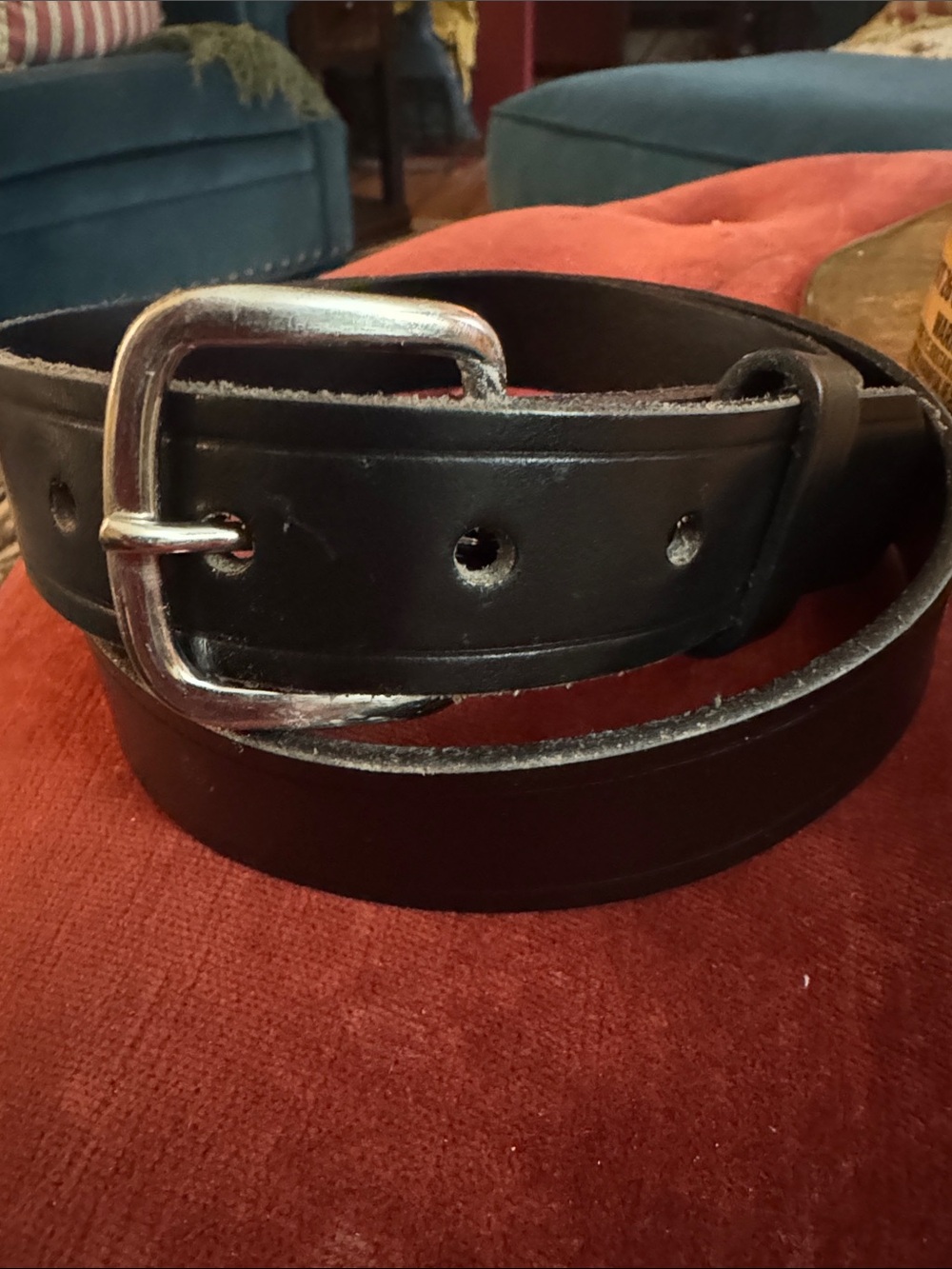 Men's Black Leather Belt with Silver Buckle
